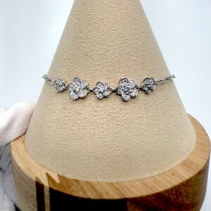 7” .925 Sterling Silver Cz Flower Design Bracelet